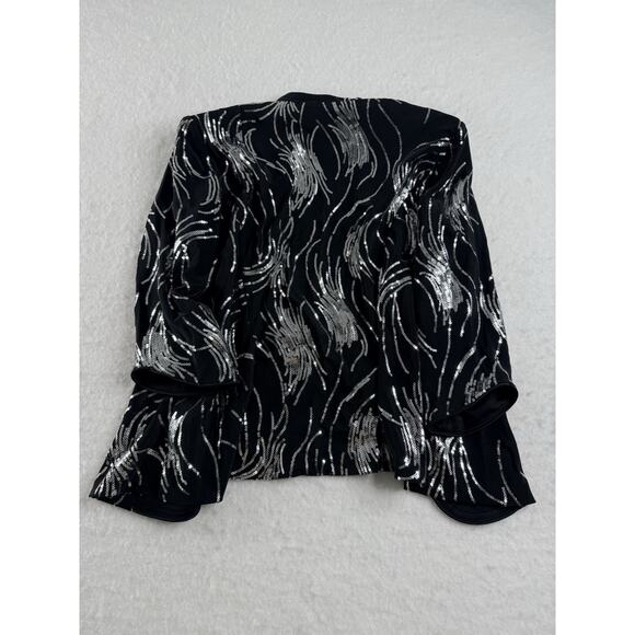 Alex Evenings Women’s Black Silver Sequin Geometric Jacket Size M Pre-Owned - Picture 3 of 3